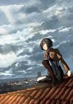  anime_coloring bad_id bad_pixiv_id black_eyes black_hair boots cloud jacket mikasa_ackerman official_style paradis_military_uniform rooftop scarf scenery shingeki_no_kyojin short_hair sitting sky solo thigh_strap three-dimensional_maneuver_gear ume_(plumblossom) weapon 