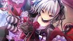  bad_id bad_twitter_id dress flower game_cg gothic_lolita hair_ornament hair_ribbon hapymaher koku lolita_fashion looking_at_viewer naitou_maia naughty_face neck_garter petite purple_software red_eyes ribbon rose silver_hair smile solo striped striped_legwear teeth thighhighs twintails 