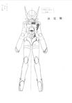  bubblegum_crisis_2040 character_sheet from_behind greyscale hardsuit high_heels mecha monochrome no_humans priscilla_asagiri simple_background standing white_background 
