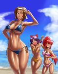  3girls beach breasts brown_hair dark_skin fresh_~teens_memory~ kimura_rie large_breasts maigo_no_kimochi misawa_chitose ml multiple_girls natural_(game) ocean pixiv_manga_sample ponytail purple_hair red_hair smile tennouji_mai v 