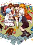  3girls a10 ayanami_rei blue_hair book brown_hair child ikari_shinji makinami_mari_illustrious multiple_boys multiple_girls nagisa_kaworu neon_genesis_evangelion orange_hair souryuu_asuka_langley tegaki thighhighs toy white_hair younger 