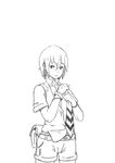 buttons collared_shirt copyright_request dress_shirt gloves greyscale looking_at_viewer male_focus monochrome necktie shirt short_sleeves shorts simple_background solo sousuke_(sauceke) standing white_background 
