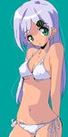  bikini green_background green_eyes lavender_hair long_hair original shino_(pharmacy) side-tie_bikini simple_background solo swimsuit 