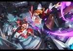  4boys assault_rifle battle black_gloves black_hair blonde_hair boots bow brown_legwear car detached_sleeves duel g.haruka gloves goggles gohei ground_vehicle gun hair_bow hair_ribbon hair_tubes hakurei_reimu helmet knee_pads letterboxed motor_vehicle multiple_boys multiple_girls ofuda one_knee open_mouth panties panties_under_pantyhose pantyhose red_eyes ribbon rifle rocket_launcher rpg rpg-7 rumia short_hair skirt soldier touhou underwear weapon 