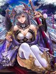  breasts cleavage large_breasts long_hair original sengoku_taisen shinomaru silver_hair solo sword weapon 