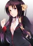  black_eyes black_hair kurugaya_yuiko little_busters! long_hair ribbon school_uniform suishin_tenra 