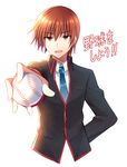  baseball brown_hair foreshortening little_busters! male_focus mauve natsume_kyousuke red_eyes school_uniform 