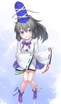  blush grin h_kasei hat highres japanese_clothes mononobe_no_futo ponytail pose purple_eyes short_hair silver_hair skirt smile solo tate_eboshi touhou 