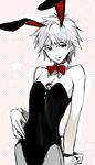  animal_ears bow bowtie bunny_boy bunny_ears bunnysuit crossdressing ikari_shinji leotard male_focus nagisa_kaworu neon_genesis_evangelion nishi_(ainshaie) otoko_no_ko pantyhose red_eyes smile white_hair wrist_cuffs 