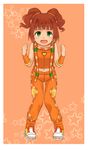  blush clenched_hands green_eyes himetsuba idolmaster idolmaster_(classic) open_mouth red_hair short_hair sleeveless solo star takatsuki_yayoi twintails 