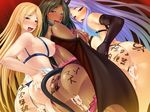  3girls aftersex ahegao anus ass bishoujo-darake_yume_no_bouken_seikatsu! blonde_hair body_writing breasts cum cum_in_pussy dark_skin fucked_silly ishii_akira large_breasts miel_(company) multiple_girls naughty_face nipples pointy_ears smile tattoo translation_request 