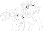  flat_chest greyscale highres lineart long_hair looking_at_viewer misaka_mikoto monochrome multiple_girls naishite-no shirai_kuroko short_hair smile to_aru_majutsu_no_index 