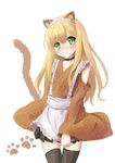  animal_ears apron azuki_azusa black_legwear blonde_hair blush collar collarbone detached_sleeves dog_ears dog_tail green_eyes hentai_ouji_to_warawanai_neko. long_hair mokichi812 paw_print solo tail tears thighhighs very_long_hair waitress zettai_ryouiki 