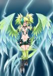  1girl artist_request belt blonde_hair blue_hair breasts cleavage electricity feathers hair_over_one_eye harpy lightning lightning_bolt mamono_girl_lover midriff monster_girl monster_girl_encyclopedia multicolored_hair navel red_eyes shintani_masaki shorts small_breasts smile solo tail talons thunderbird_(mamono_girl_lover) twintails two-tone_hair wings 