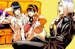  black_hair blue_eyes bob_cut book bruno_buccellati couch green_eyes grey_hair headband ichimoku_(tansio5) jojo_no_kimyou_na_bouken leone_abbacchio long_hair multiple_boys narancia_ghirga 