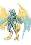  aqua_hair breasts claws galio gargoyle genderswap genderswap_(mtf) horn league_of_legends medium_breasts multicolored_hair nam_(valckiry) nude personification pointy_ears red_eyes short_hair solo two-tone_hair white_background wings 