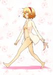  alice_margatroid bad_id bad_pixiv_id barefoot blonde_hair breasts dress_shirt from_side hairband high_heels holding holding_shoes medium_breasts musical_note naked_shirt no_bra no_pants non_(z-art) open_clothes open_shirt panties shirt shoes shoes_removed short_hair side-tie_panties solo touhou underwear walking 