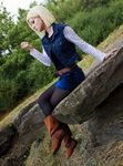  android_18 android_18_(cosplay) blonde_hair boots cosplay dragon_ball dragonball_z photo skirt 