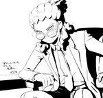  formal goggles greyscale inazuma_eleven_(series) inazuma_eleven_go kidou_yuuto male_focus mizuhara_aki monochrome necktie older solo suit white_background 