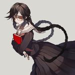  bad_id bad_pixiv_id black_hair book braid danganronpa danganronpa_1 dearest24 fukawa_touko glasses long_hair red_eyes school_uniform serafuku sweat twin_braids 