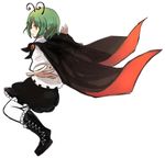  antennae boots brooch cape full_body green_hair inazakura00 jewelry open_mouth outstretched_arms pantyhose short_hair simple_background skirt solo touhou white_background white_legwear wriggle_nightbug yellow_eyes 