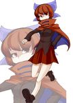  bow cloak hair_bow hand_in_pocket red_eyes red_hair sekibanki short_hair skirt solo touhou zetsumame zoom_layer 