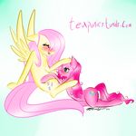  blush cutie_mark duo english_text equine female feral fluttershy_(mlp) friendship_is_magic fur hair horse lesbian mammal mrfatcakes my_little_pony pegasus pink_fur pink_hair pinkie_pie_(mlp) pony signature teaponies text tongue tongue_out wings yellow_fur 