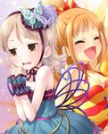  bow breasts bug butterfly butterfly_wings cleavage closed_eyes collarbone drill_hair earrings frills hair_bow hair_ornament hino_akane_(idolmaster) idolmaster idolmaster_cinderella_girls insect jewelry long_hair medium_breasts morikubo_nono multiple_girls open_mouth orange_hair ponytail short_hair silver_hair sleeveless small_breasts tears tilm wings wrist_cuffs yellow_eyes 