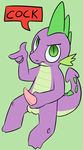  balls clopper-dude cub dragon english_text friendship_is_magic green_background green_eyes looking_at_viewer male my_little_pony penis plain_background purple_body solo spike_(mlp) tagging_guidelines_illustrated text young 