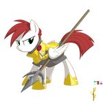  armor catya-ryazanowa equestria-prevails equine female feral friendship_is_magic green_eyes hair hi_res horse mammal my_little_pony original_character polearm pony red_hair royal_guard_(mlp) solo spear 