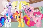  blonde_hair blue_eyes clover_(mlp) crossover cupcakes cutie_mark equine female feral flying footprints forget_me_not_(mlp) friendship_is_magic fur gem_blossom_(mlp) gingerbread_(mlp) hair horse looking_at_viewer mammal my_little_pony my_little_pony_tales party pegasus pink_eyes pink_fur pink_hair pinkie_pie_(mlp) pinkie_pie_(mlp)_(g3) pony pose purple_eyes purple_fur smile store surprise_(mlp) white_fur wings 