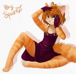 breasts cat dress feline female gloves hair iskra iskra_(character) mammal orange_hair pink_nose sitting small_breasts smile solo 