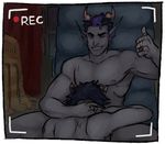  complex_background fins gay grey_skin grin homestuck horn jewelry kdubz looking_at_viewer male ms_paint_adventures muscles nude one_eye_closed oral purple_eyes smile sollux_captor troll wink 