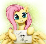  angel equine eyes eyewear female feral fluttershy_(mlp) friendship_is_magic glasses hair hipster_glasses horse invalid_color lagomorph male mammal my_little_pony note pegasus pink_hair pony rabbit simple_background smile solo wings xn-dragon 