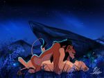  blush disney dksk30 eyes_closed feline female feral feral_on_feral firefly fur grass green_eyes hair laying_on_back lion lying male mammal nala night on_back open_mouth outside raised_tail rock scar scar_(the_lion_king) sex sky smile stars straight tall_grass the_lion_king 