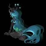  absurd_res anthro anthrofied back_turned butt changeling crown female forked_tongue friendship_is_magic hi_res kaju_inu kneeling looking_at_viewer my_little_pony plain_background queen_chrysalis_(mlp) shadow solo tongue wings 