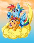  clothing cloud cub dragon_ball equine female feral friendship_is_magic goku graystripe64 hair hat horse mammal multi-colored_hair my_little_pony nimbus pegasus pony purple_eyes purple_hair rainbow_dash_(mlp) rainbow_hair scootaloo_(mlp) wings young 