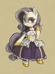  anthro anthrofied blush clothed clothing dress equine eyeshadow female friendship_is_magic fur hair horn horse looking_at_viewer makeup mammal my_little_pony plain_background pony purple_eyes purple_hair rarity_(mlp) shoes smile solo unicorn white_fur yellow_background yottabytes 