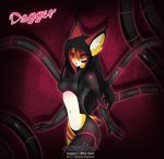  black_hair dagger eyes_open female fur green_eyes hair herbsthase na-namie open_mouth pink_background plain_background red_ears weapon white_belly yellow_fur 