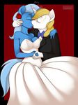  anthro anthrofied blonde_hair bow_tie breasts cleavage clothed clothing dress duo equine eyes_closed female flower friendship_is_magic hair horse kissing kloudmutt male mammal my_little_pony plain_background pony prince_blueblood_(mlp) rose trixie_(mlp) tuxedo wedding wedding_dress white_hair 