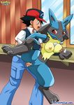  ash_ketchum bbmbbf digitigrade duo female fondling from_behind hat human human_on_anthro interspecies lucario male mammal nintendo nipples palcomix pok&#233;mon pok&#233;philia pok&eacute;mon pok&eacute;philia pokepornlive red_eyes sex straight video_games 