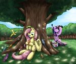  avian binoculars bird blue_eyes butterfly cute duo equine female feral fluttershy_(mlp) friendship_is_magic frown hair horn horse insect mammal my_little_pony otakuap outside pegasus pink_hair pony purple_eyes smile tree twilight_sparkle_(mlp) two_tone_hair winged_unicorn wings 