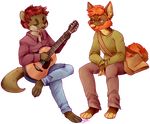 anthro canine dog duo guitar male mammal mustelid otter toasteh 