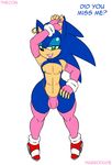  blue_hair bulge ear_piercing english_text girly green_eyes habbodude hair hedgehog looking_at_viewer male mammal navel nipples piercing sega smile solo sonic_(series) sonic_the_hedgehog text thecon thong wide_hips 