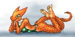  absurd_res bikini claws clothing female foot_focus hi_res hindpaw horridus invalid_tag orange_scales paws quintonquill scales smile soles spikes swimsuit tight_clothing toe_claws toes 