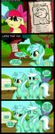  amber_eyes apple_bloom_(mlp) bench comic comic_sans crossgender cub cutie_mark english_text equine female feral friendship_is_magic green_body green_hair group hair horn horse lyra_(mlp) lyra_heartstrings_(mlp) male mammal my_little_pony outside pony red_hair ribbons square_crossover text tree two_tone_hair unicorn veggie55 white_hair winona_(mlp) yellow_body young 