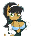  big_breasts black_hair bra breasts cat cleavage clothed clothing feline female flashing green_eyes hair joelasko kitty_katswell long_hair looking_at_viewer mammal navel t.u.f.f._puppy underwear 