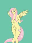  anthro anthrofied cutie_mark equine female fluttershy_(mlp) friendship_is_magic fur green_eyes hair horse looking_at_viewer lurkingtyger mammal my_little_pony pegasus pink_hair plain_background pony solo wings yellow_fur 