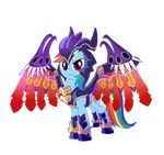  armor bahamut blue_fur chest_plate crossover cutie_mark equine feathers female feral final_fantasy friendship_is_magic fur hair helmet horn horse looking_at_viewer madmax mammal multi-colored_hair my_little_pony pegasus plain_background pony pose rainbow_dash_(mlp) rainbow_hair smile solo standing video_games wings 