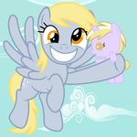  absurd_res amber_eyes beavernator blonde_hair cloud clouds cub cutie_mark daughter derp_eyes derpy_hooves_(mlp) dinky_hooves_(mlp) duo equine female feral flying friendship_is_magic fur grey_fur grin hair hi_res holding horn horse looking_at_viewer mammal mother multi-colored_hair my_little_pony open_mouth outside parent pegasus pink_fur pony sky smile spread_wings two_tone_hair unicorn wings young 